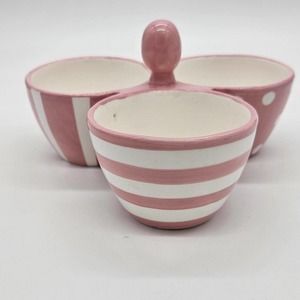 Pampered Chef “Help Whip Cancer” Pink Ribbon Breast Cancer 3-Bowl Serving Dish